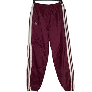Adidas Burgundy Red and White Track Pants with Zipper Ankles Size Large
